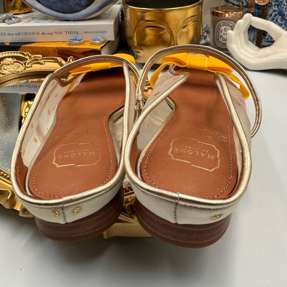 🆕 MALONE SOULIERS 🧿 BNWOB White Mesh Mules with Yellow Velvet Bow Size 39 - 9 - Picture 13 of 15
